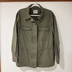 Old Navy Utility Field Jacket Chore Coat Women M Olive Green Drawstring Waist